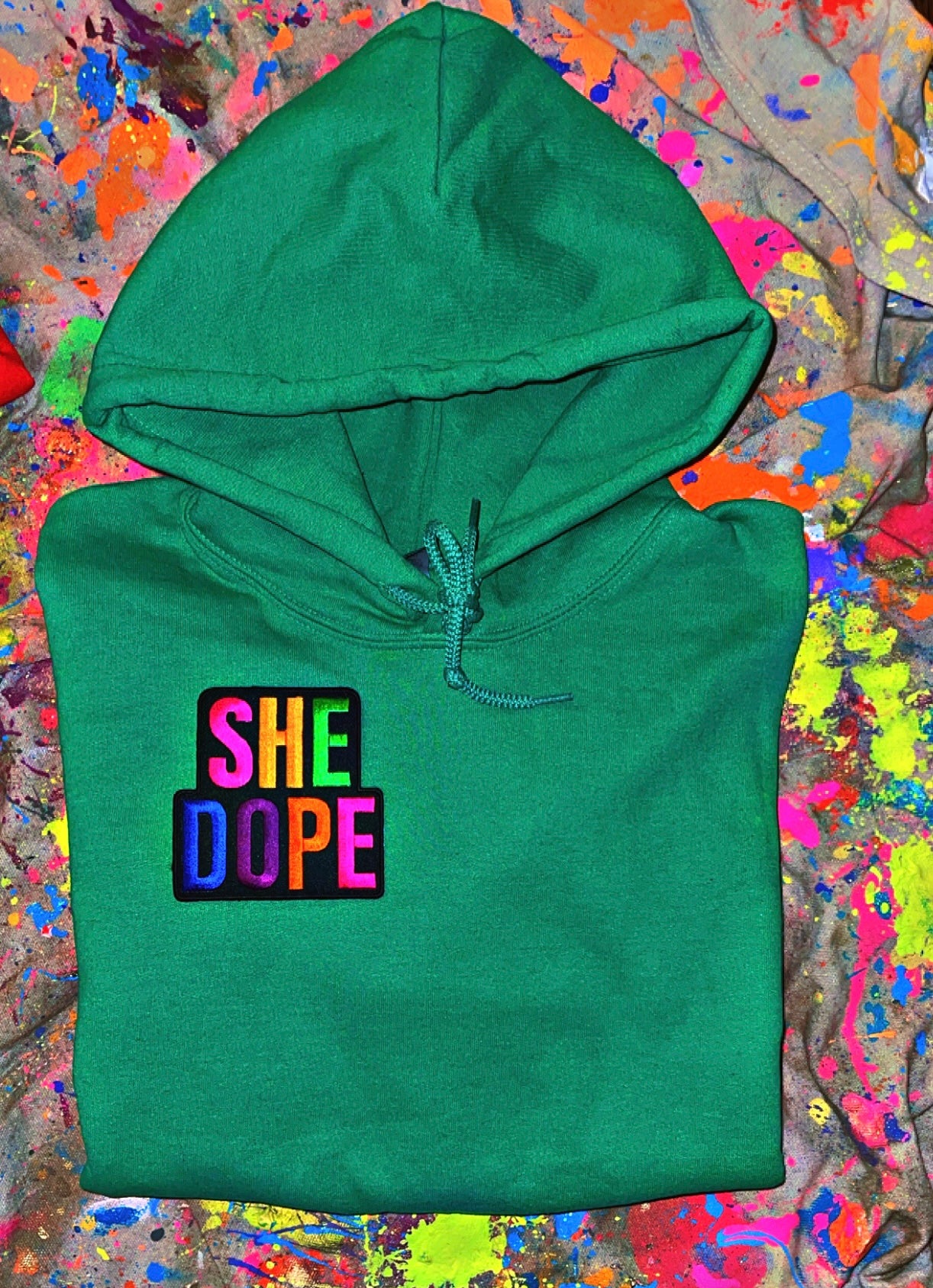 Green She Dope Patchwork Hoodie