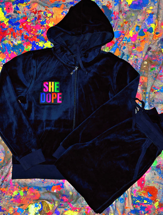 Black She Dope Velour Set