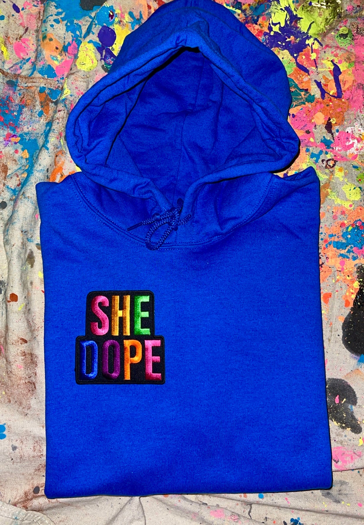 Blue She Dope Patchwork Hoodie