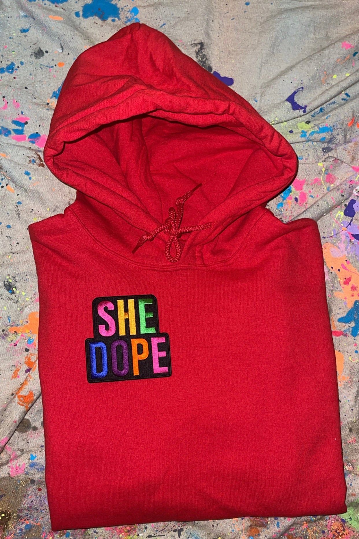 Red She Dope Patchwork Hoodie