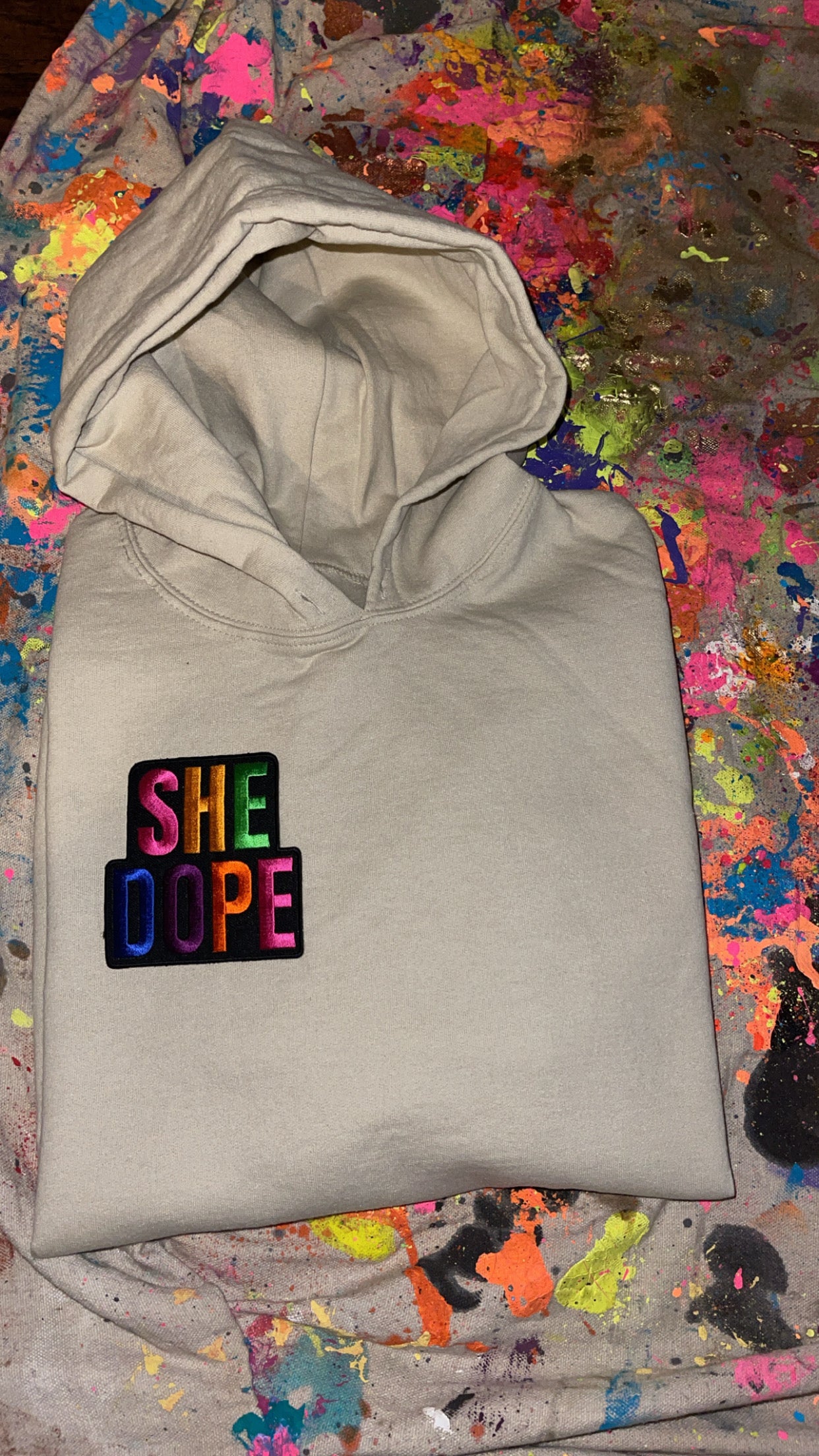 Tan She Dope Patchwork Hoodie