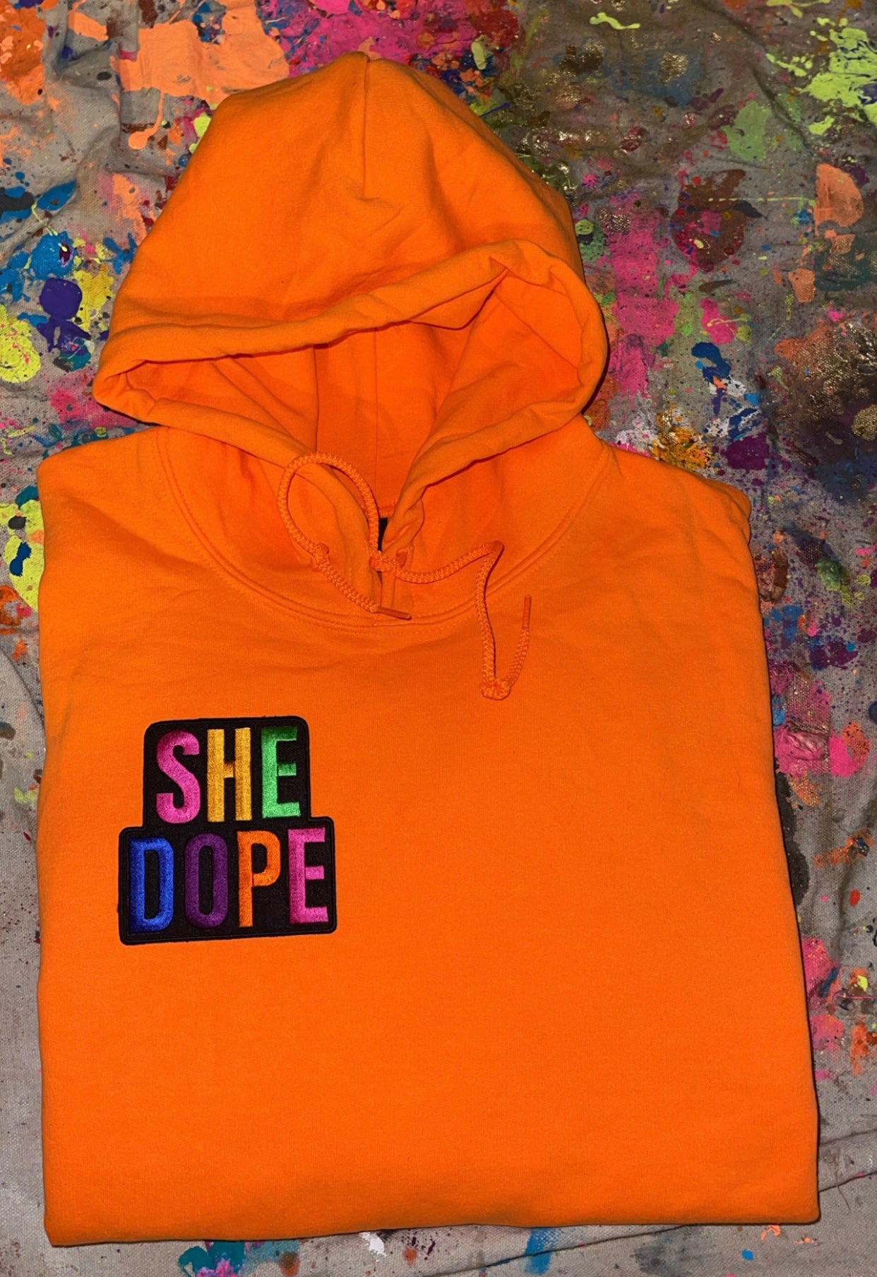 Orange She Dope Patchwork Hoodie
