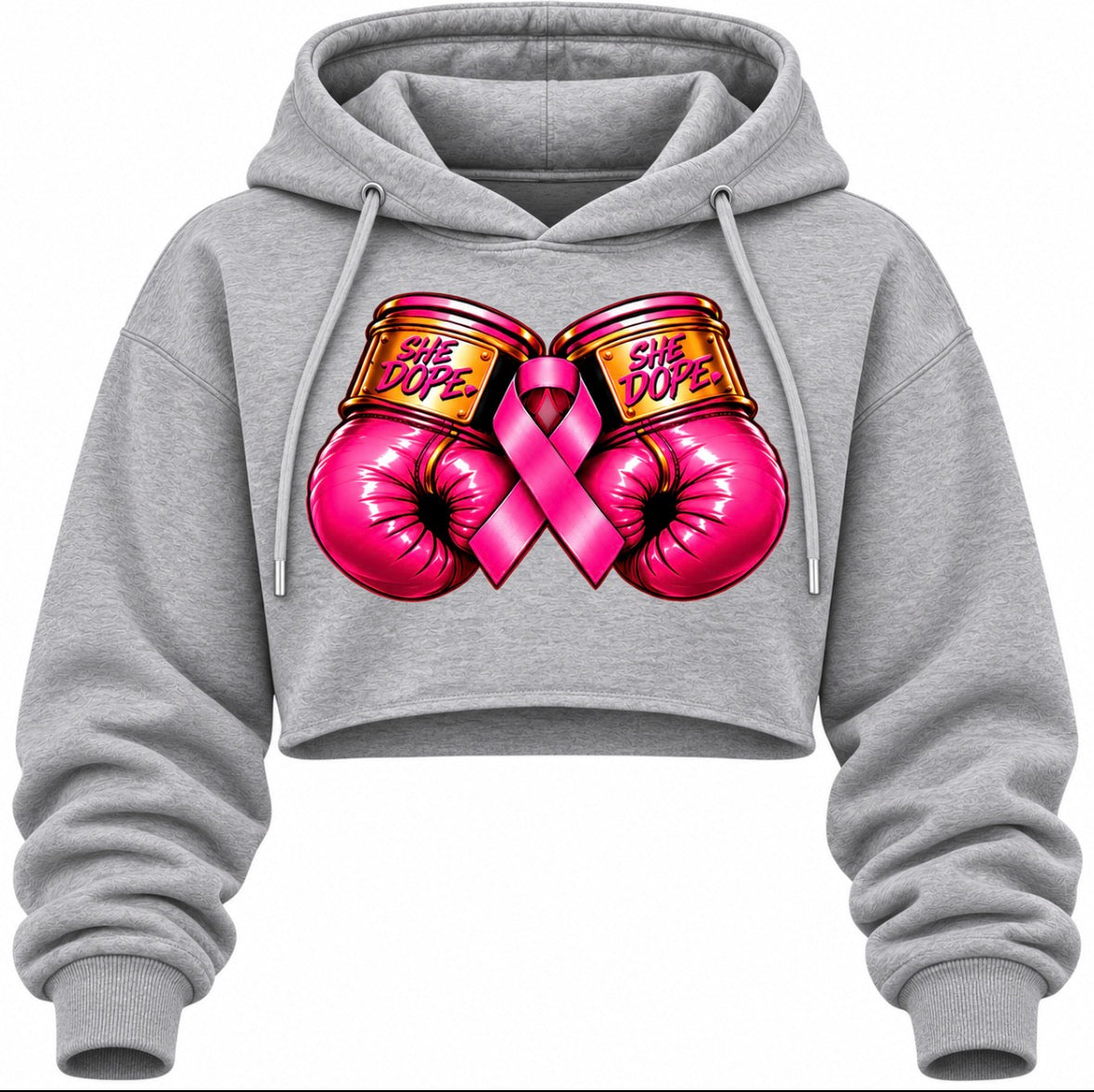 She Dope heather grey Girl Fight cropped Hoodie