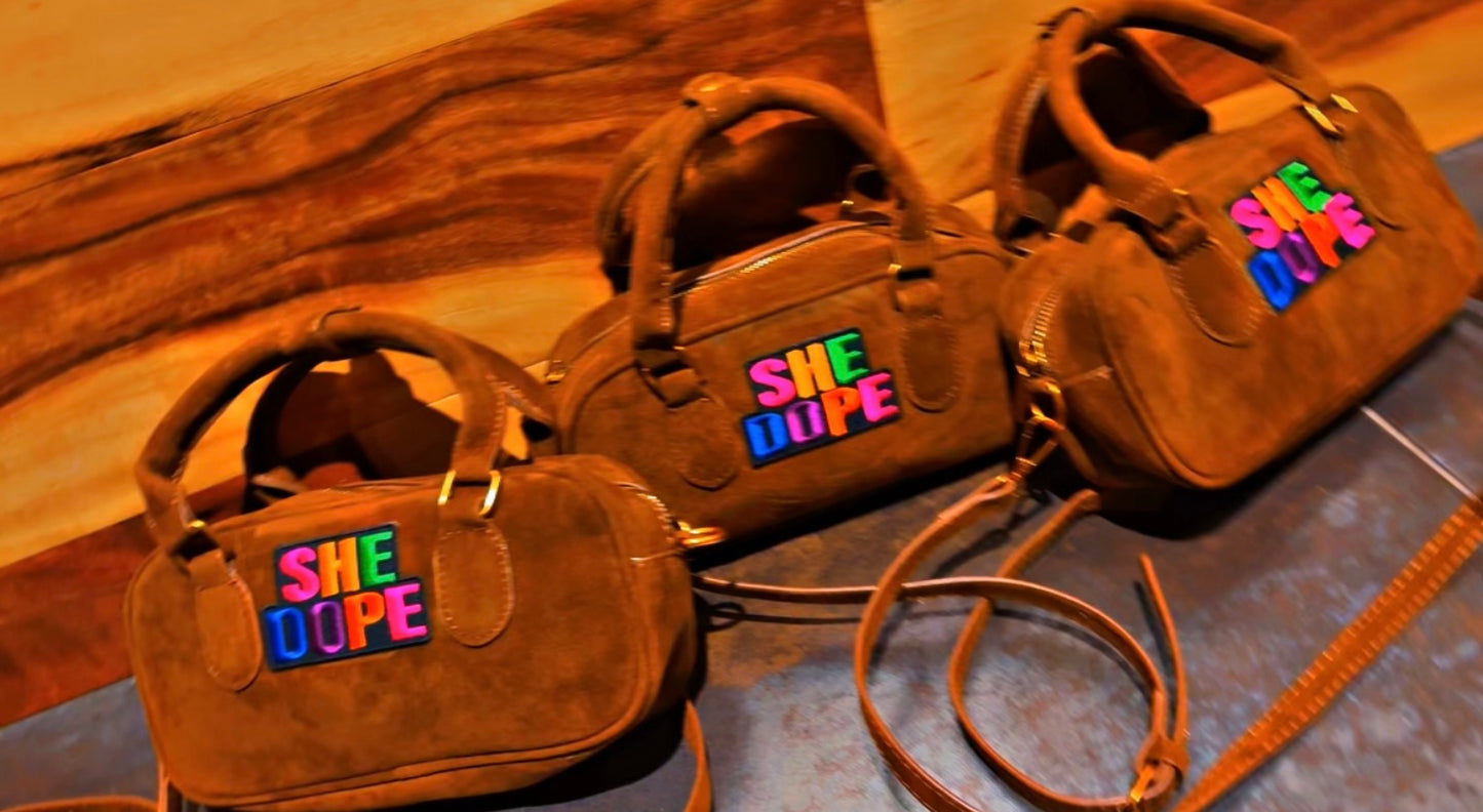 She Dope Faux Suede Crossbody bag