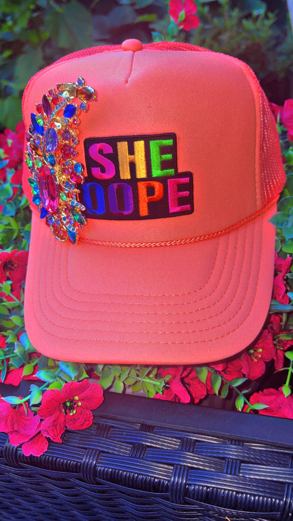 Logo She Dope Cap w/ multicolored brooch