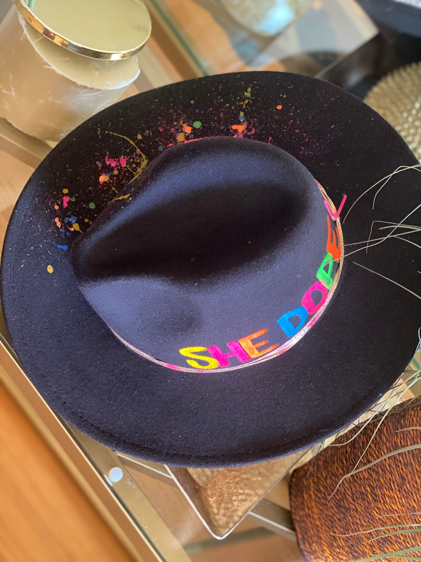 Black Multicolor SHE DOPE Fedora