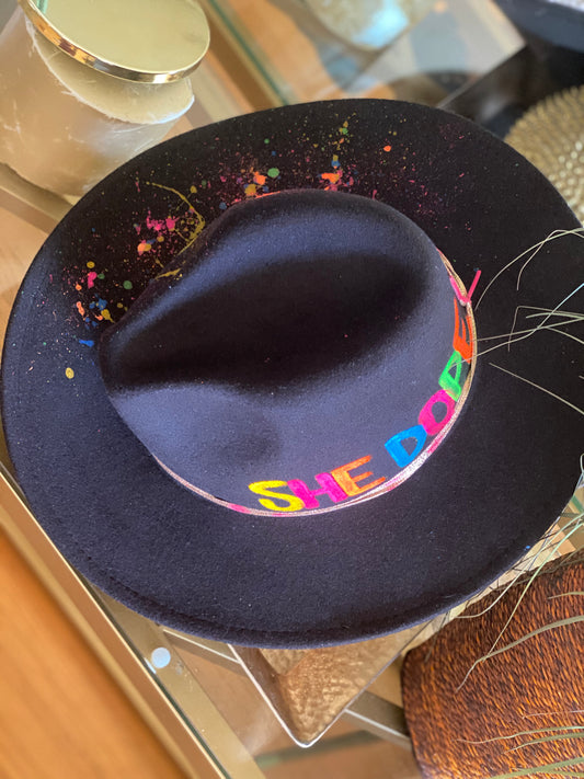 Black Multicolor SHE DOPE Fedora
