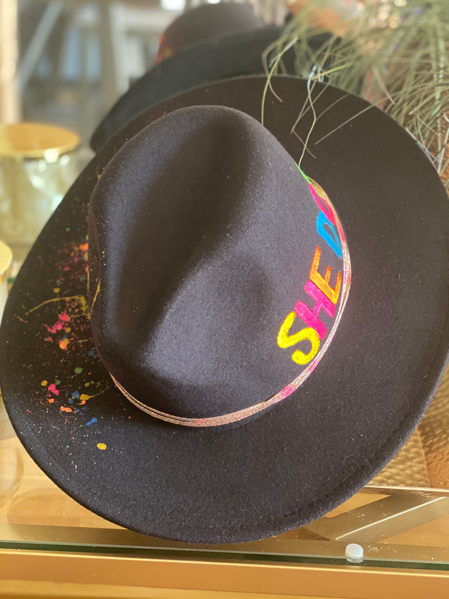 Black Multicolor SHE DOPE Fedora