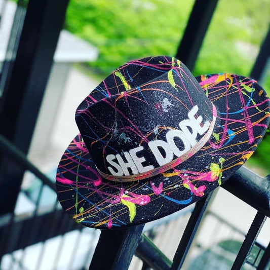 Black SHE DOPE Splatter Fedora is