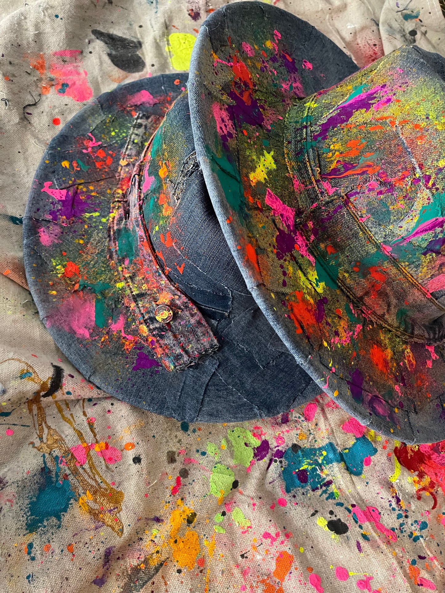 Splattered Patchwork Denim Red Bottom Fedora