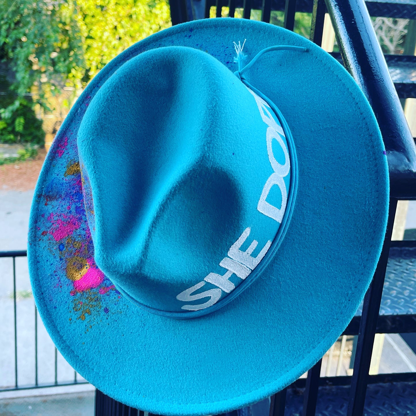 SHE DOPE Aqua Blue Red Bottom Fedora