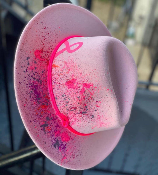 SHE DOPE pink splatter Breast Cancer Fedora