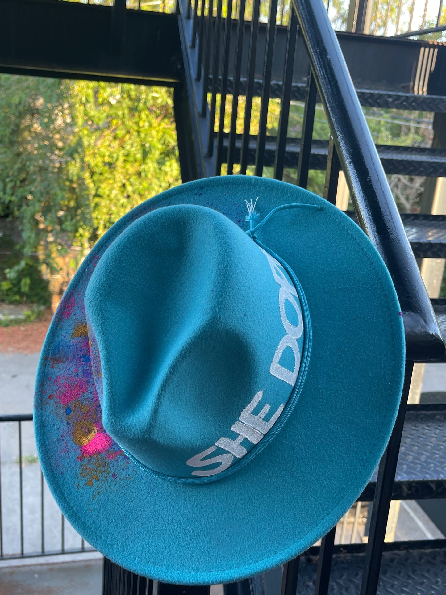SHE DOPE Aqua Blue Red Bottom Fedora