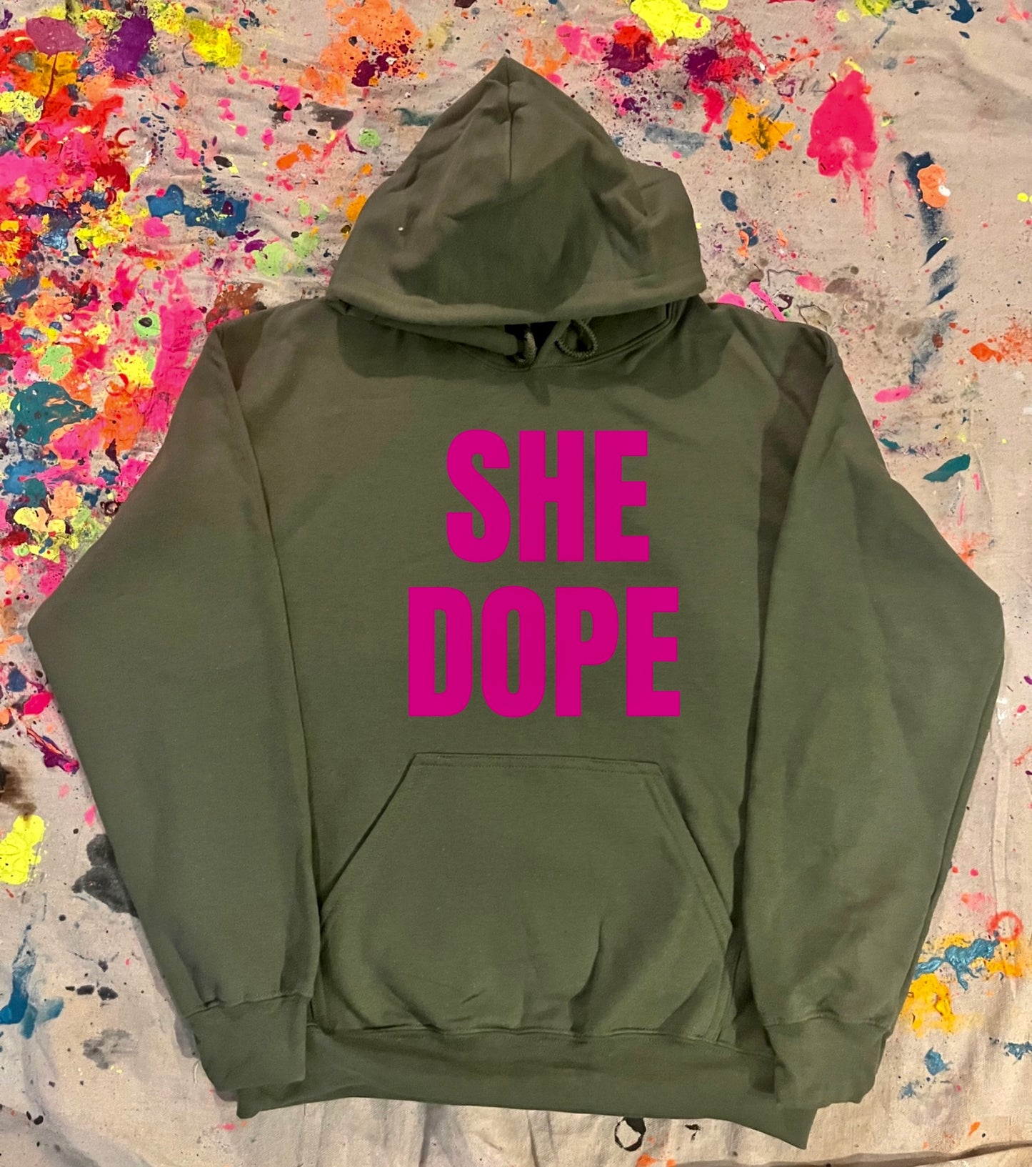 She Dope Army Green and Pink Hoodie