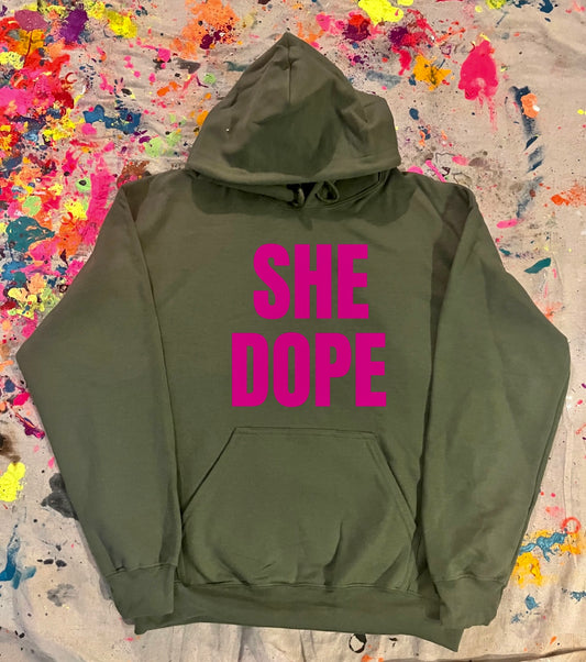 She Dope Army Green and Pink Hoodie