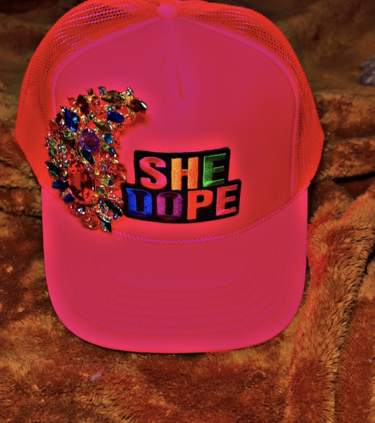 Logo She Dope Cap w/ multicolored brooch