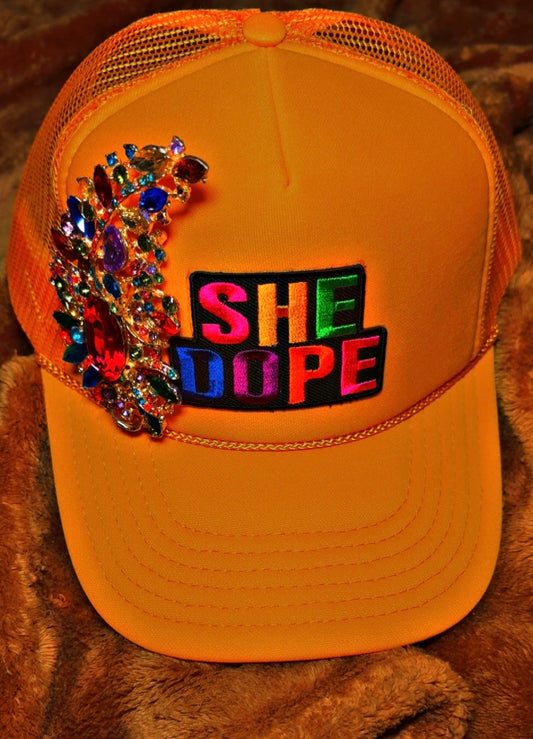 Logo She Dope Cap w/ multicolored brooch