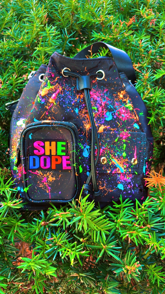 Splattered Crossbody She Dope Bucket Bag