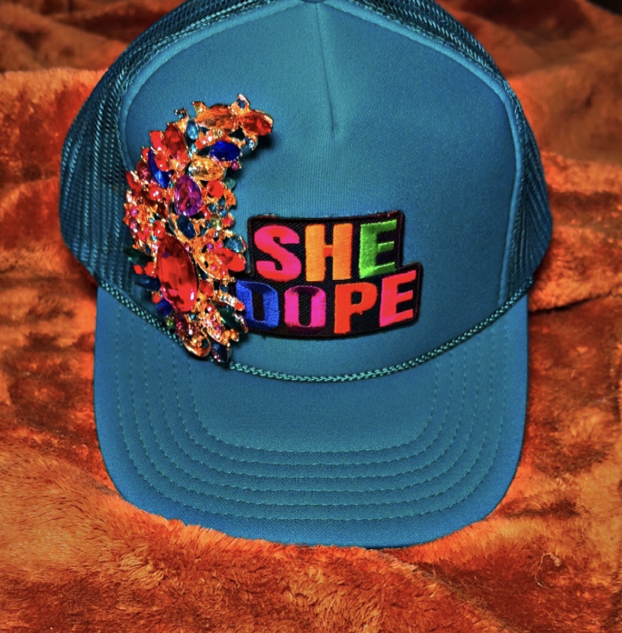 Logo She Dope Cap w/ multicolored brooch