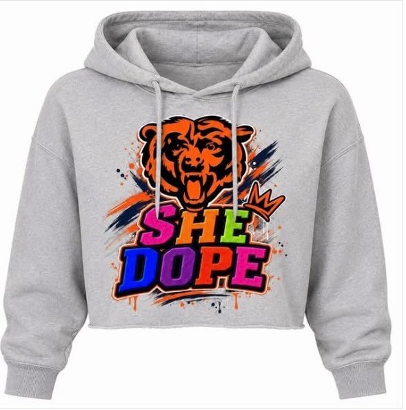 She Dope Cropper heather grey Bears Hoodie