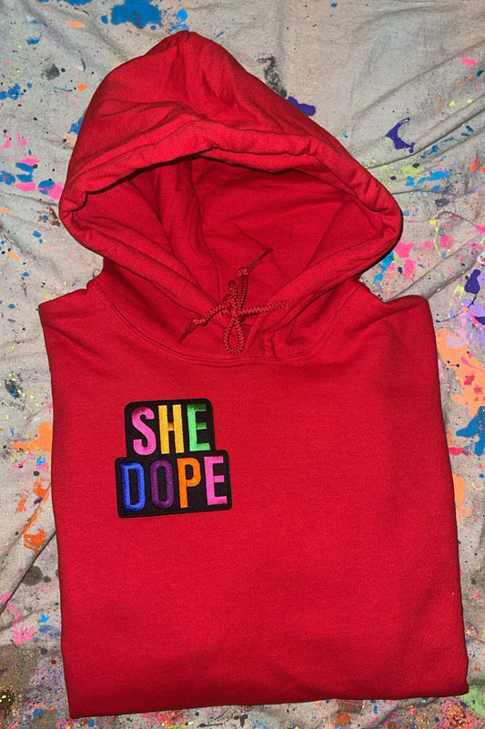 Red She Dope Patchwork Hoodie