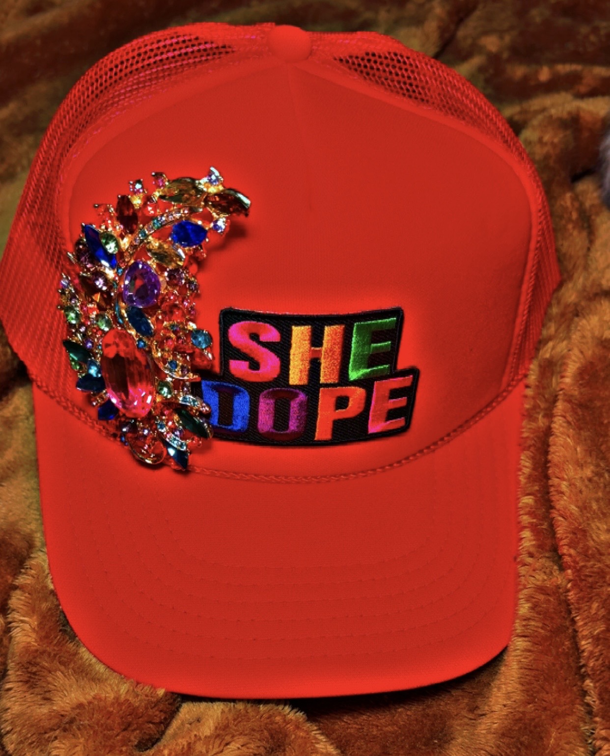 Logo She Dope Cap w/ multicolored brooch