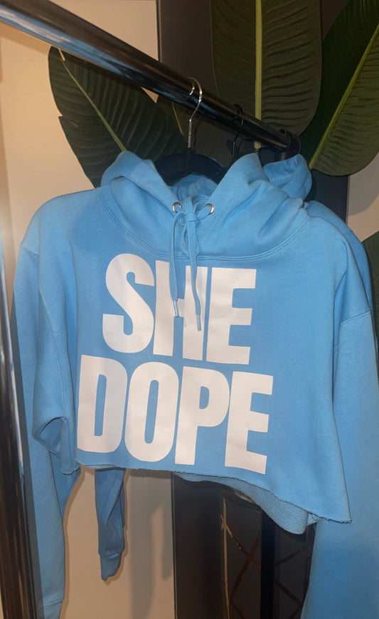 She Dope Teal Blue cropped hoodie