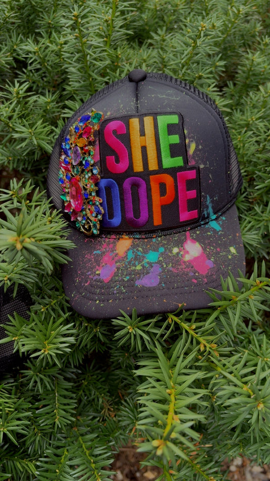Black Splattered logo She Dope Cap