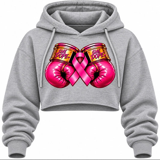 She Dope heather grey Girl Fight cropped Hoodie