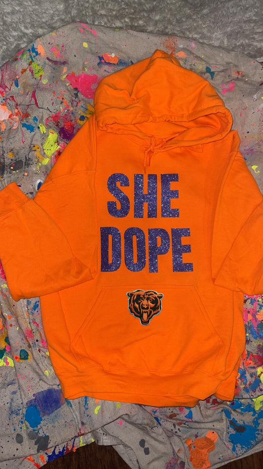 She Dope Bears Orange blue glitter Hoodie