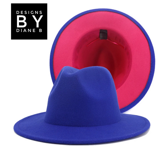 Royal Blue Pink Bottom solid Fedora